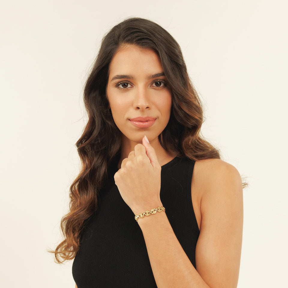 BOSS Ladies Double B Strand Gold Plated linked Bracelet