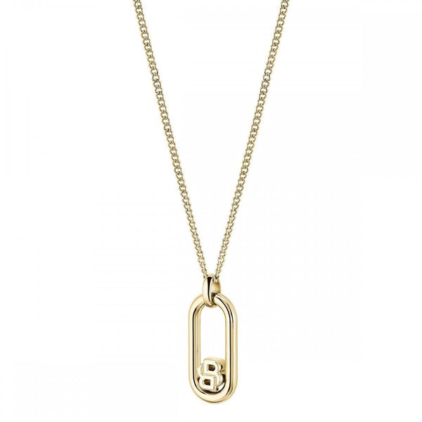 BOSS Ladies Double B Swing Gold Plated Oval Drop Necklace