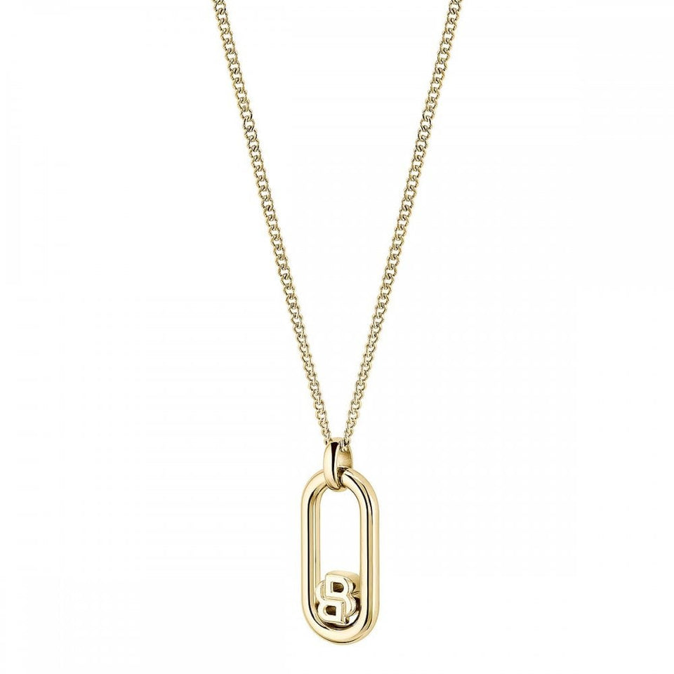 BOSS Ladies Double B Swing Gold Plated Oval Drop Necklace