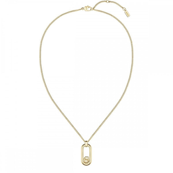 BOSS Ladies Double B Swing Gold Plated Oval Drop Necklace