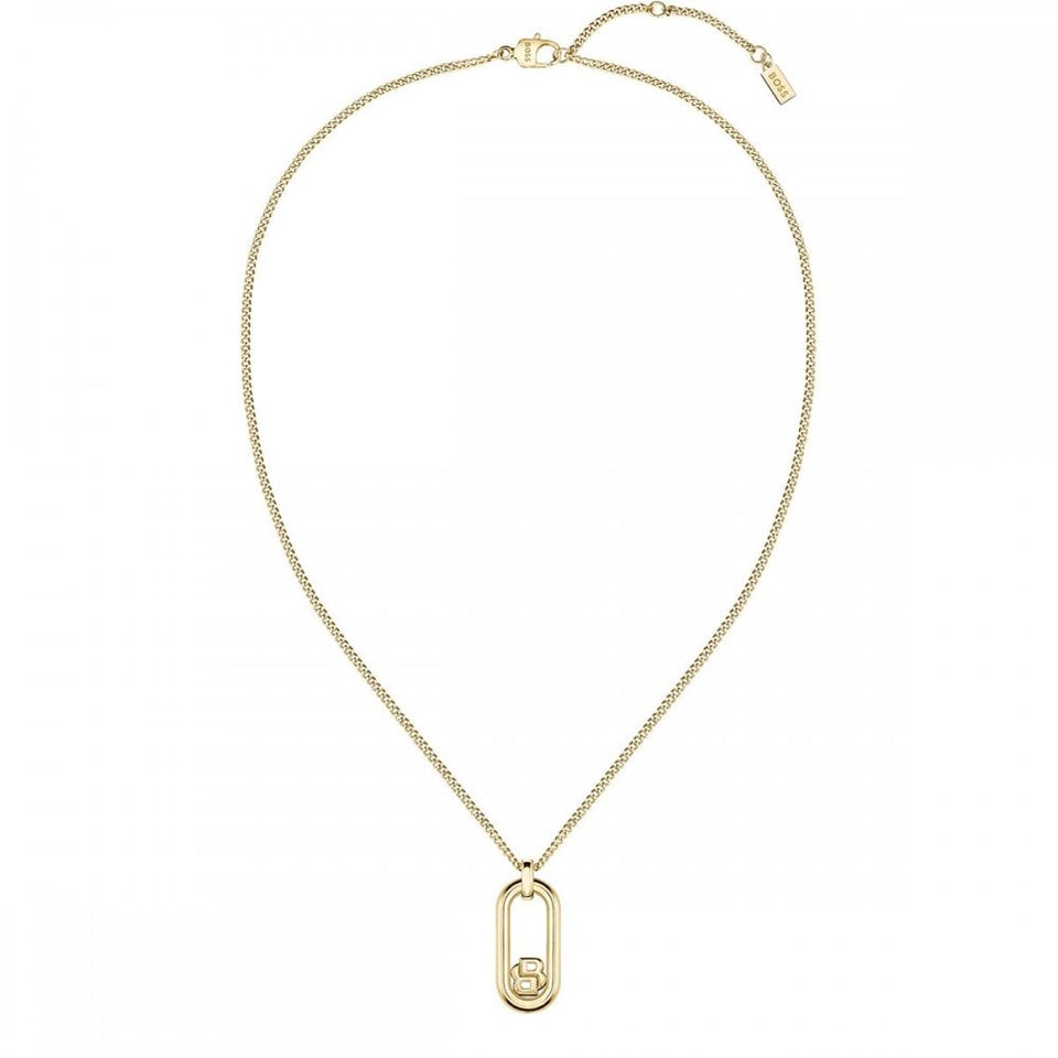 BOSS Ladies Double B Swing Gold Plated Oval Drop Necklace