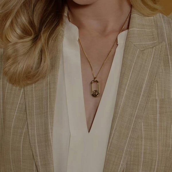 BOSS Ladies Double B Swing Gold Plated Oval Drop Necklace