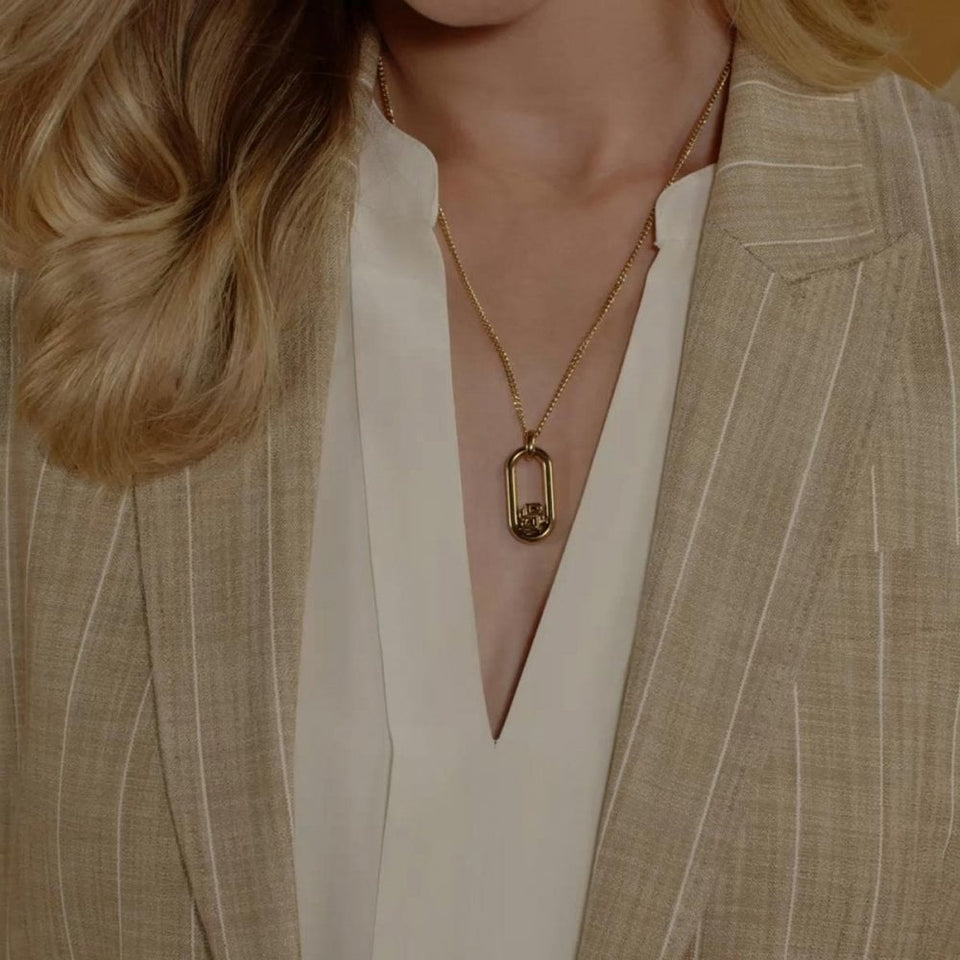 BOSS Ladies Double B Swing Gold Plated Oval Drop Necklace