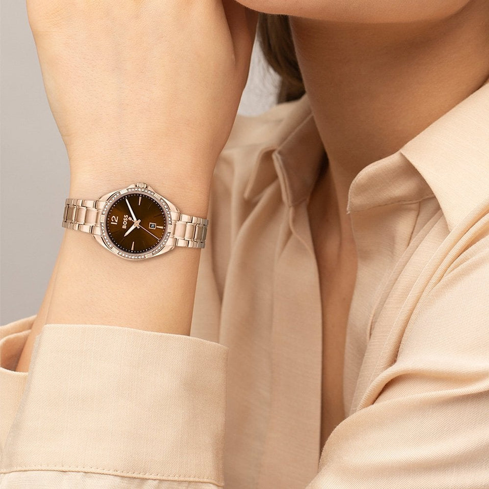 BOSS Ladies FELINA Rose Gold PVD Stone Set Watch