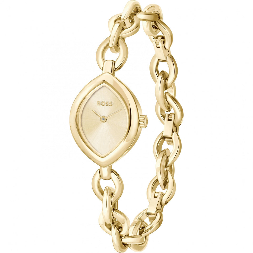 BOSS Ladies Fiora Oval Gold Plated Chain Link Watch