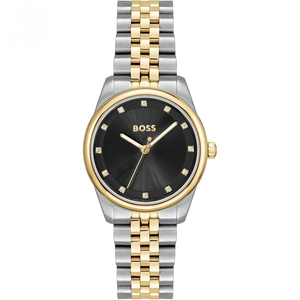 BOSS Ladies GRACEFUL Black Stone Set Dial Two Tone Watch