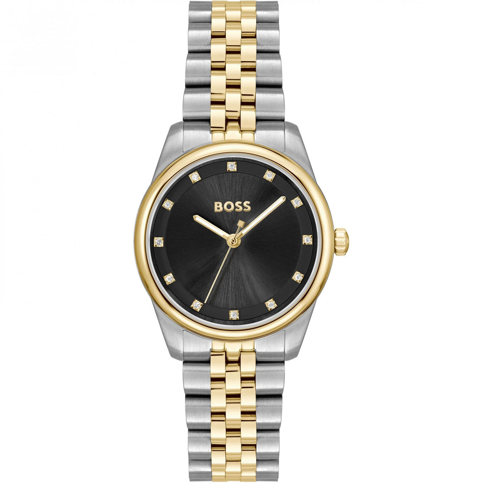 BOSS Ladies GRACEFUL Black Stone Set Dial Two Tone Watch