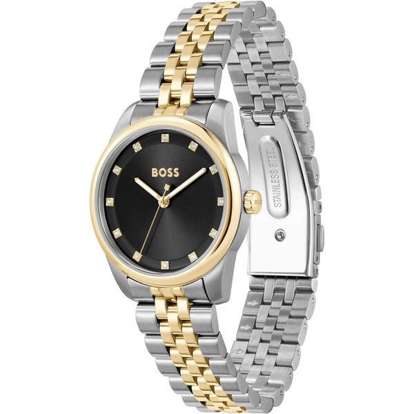 BOSS Ladies GRACEFUL Black Stone Set Dial Two Tone Watch