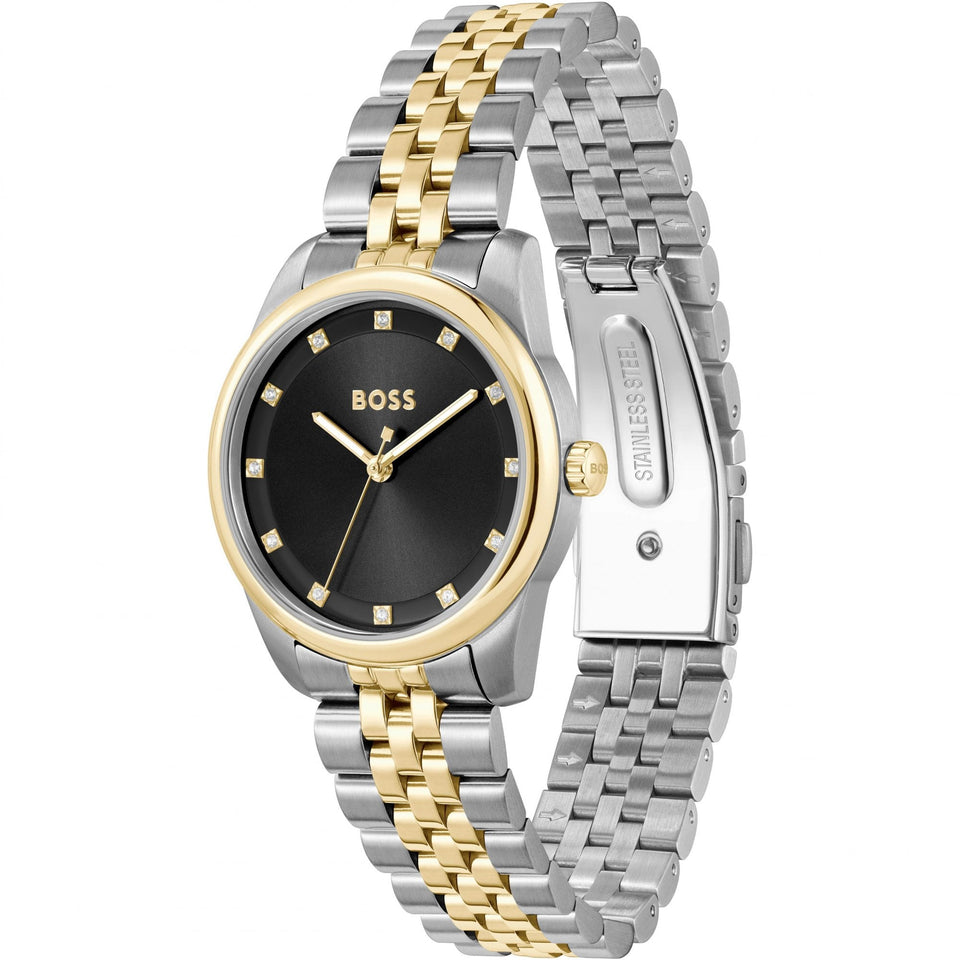BOSS Ladies GRACEFUL Black Stone Set Dial Two Tone Watch