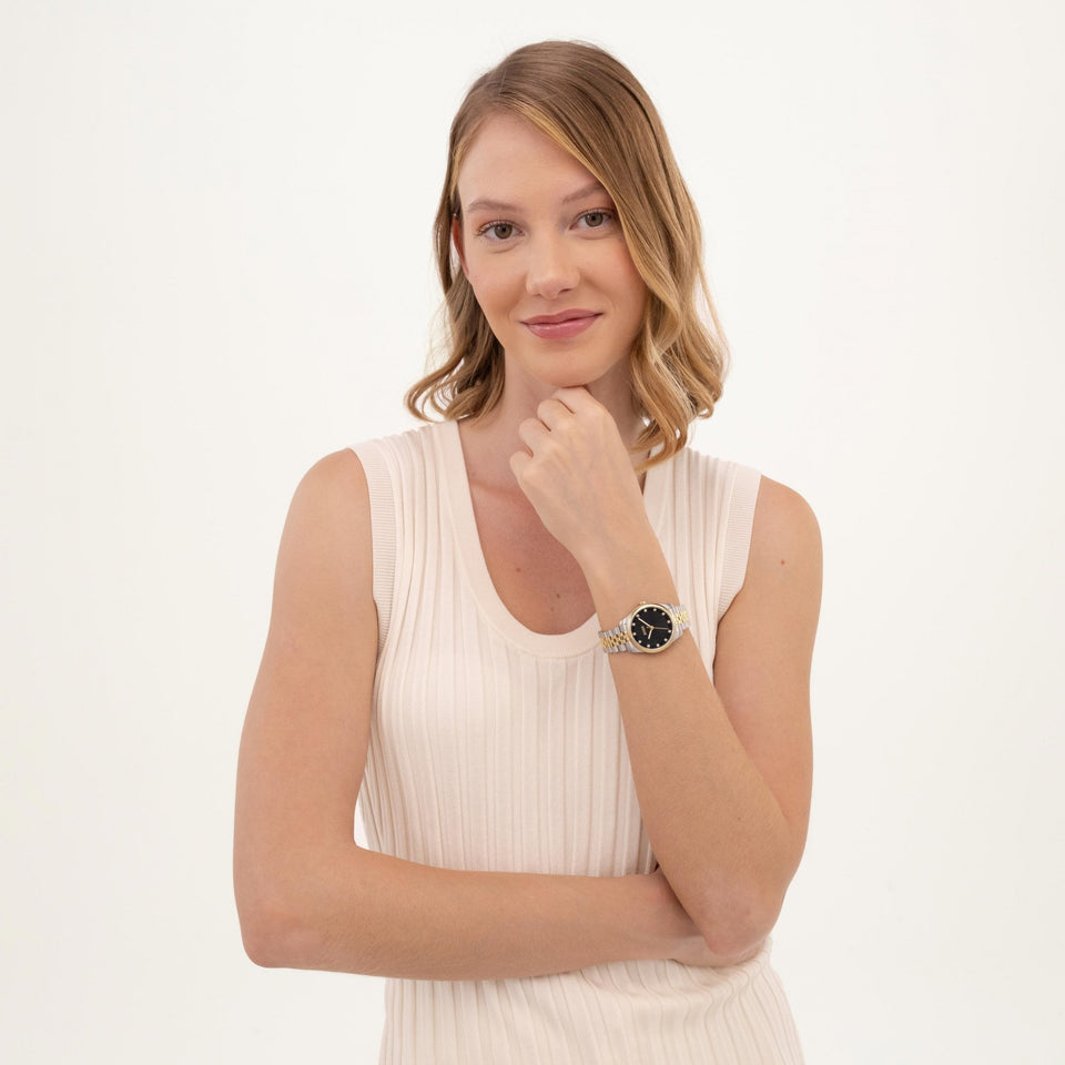 BOSS Ladies GRACEFUL Black Stone Set Dial Two Tone Watch