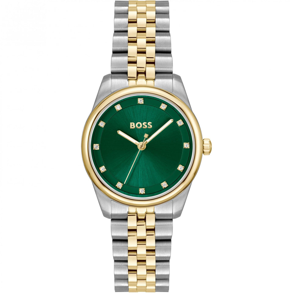 BOSS Ladies GRACEFUL Green Stone Set Dial Two Tone Watch