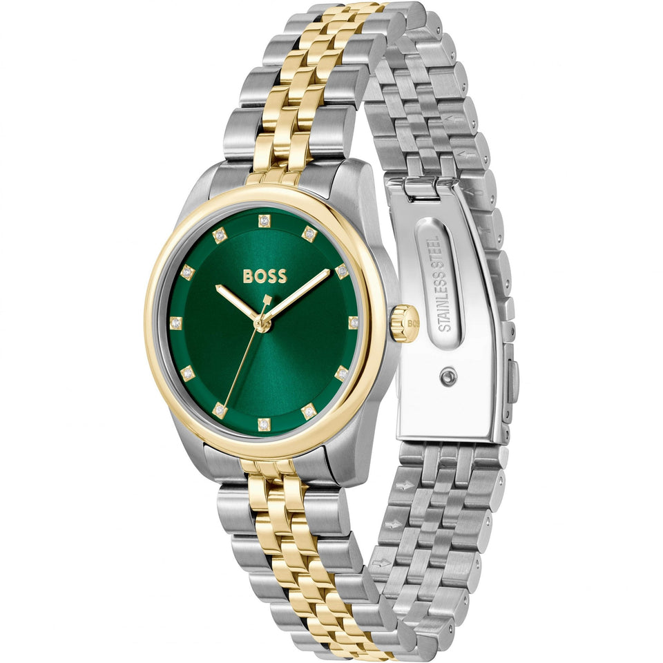 BOSS Ladies GRACEFUL Green Stone Set Dial Two Tone Watch