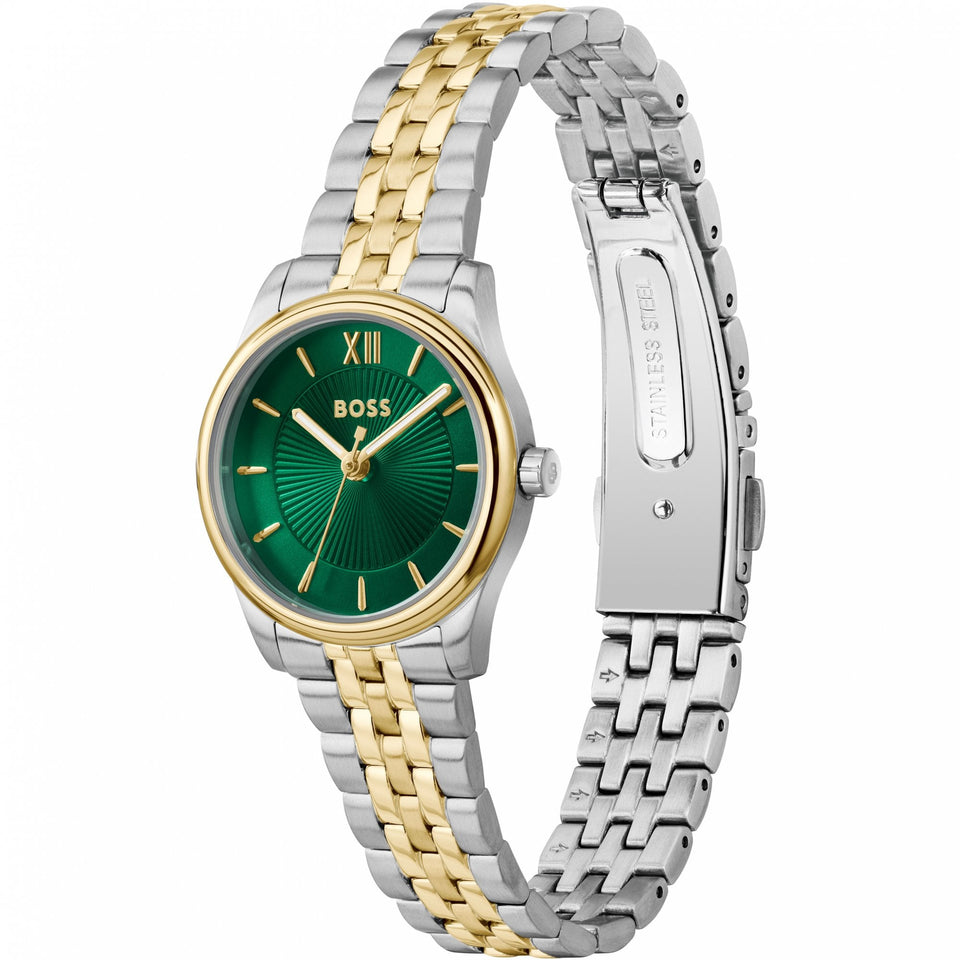 BOSS Ladies Graceful Mina Green Dial Two Tone Watch