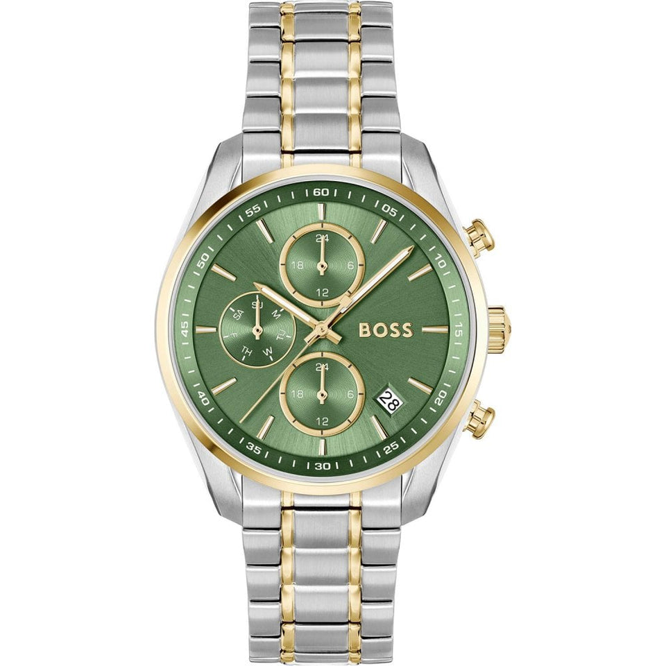 BOSS Ladies GRAND TOUR 38mm Green Dial Two Tone Bracelet Watch