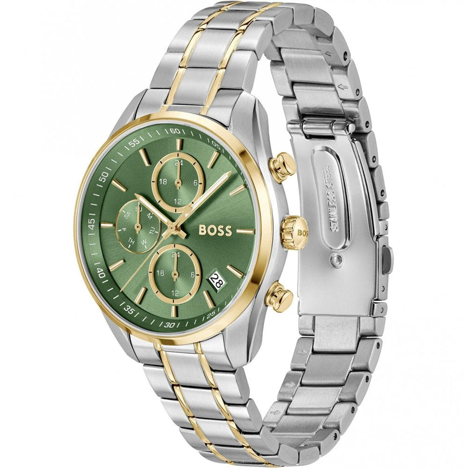 BOSS Ladies GRAND TOUR 38mm Green Dial Two Tone Bracelet Watch