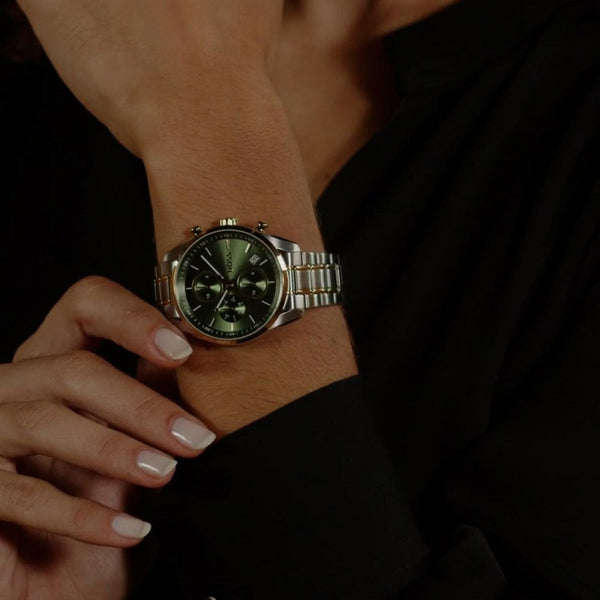 BOSS Ladies GRAND TOUR 38mm Green Dial Two Tone Bracelet Watch