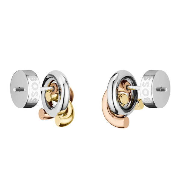 BOSS Ladies Harmonie Tri-Colour Interlinked Stud Earrings