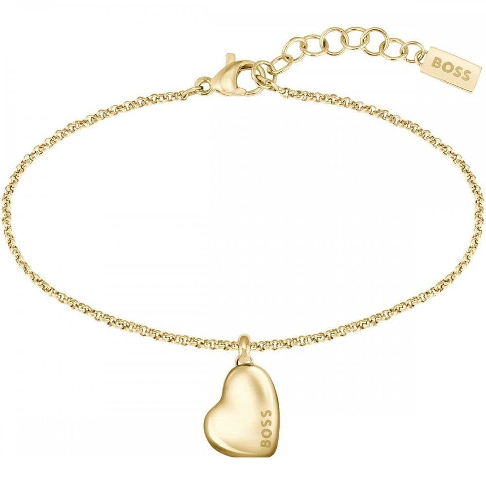 BOSS Ladies Honey Gold Plated IP Heart Bracelet