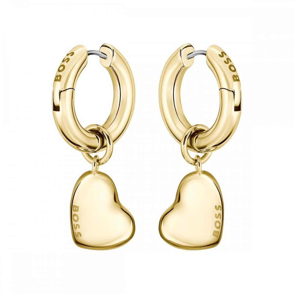 BOSS Ladies Honey Love Gold Plated Heart Drop Earrings