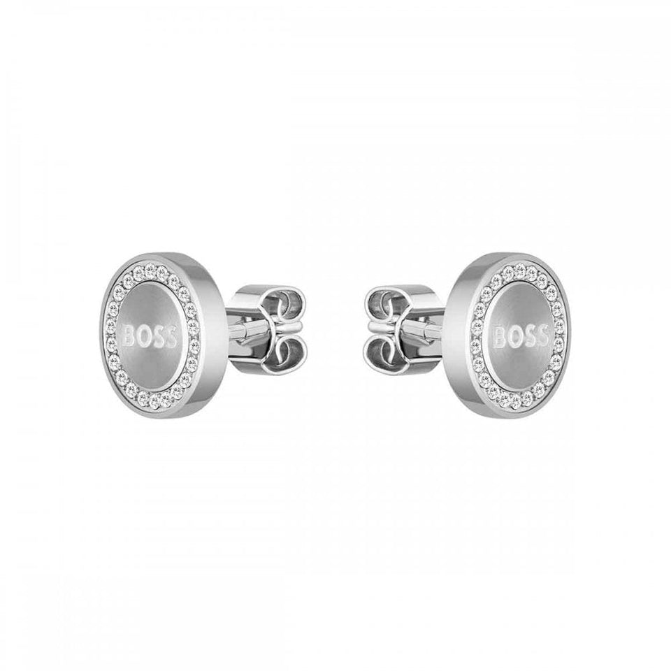 BOSS Ladies Iona Stainless Steel Stone Set Circle Stud Earrings