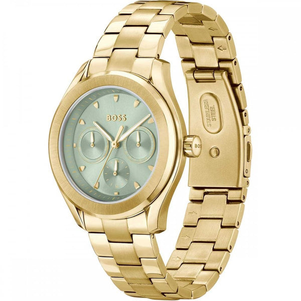 BOSS Ladies LIDA Green Dial Gold Plated IP 38mm Watch