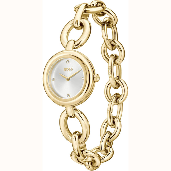 BOSS Ladies LIVE 28mm Gold Plated Open Chain Bracelet Watch