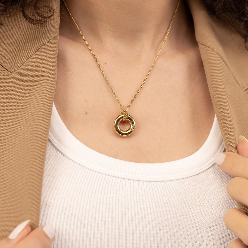 BOSS Ladies Live Gold Plated Circle Necklace