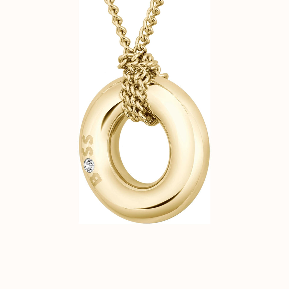 BOSS Ladies Live Gold Plated Circle Necklace