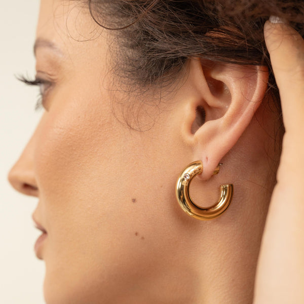 BOSS Ladies Live Gold Plated Hoop Earrings