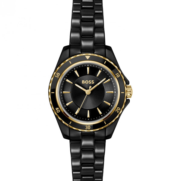 BOSS Ladies Sage Black IP Plated Ceramic Bracelet Watch