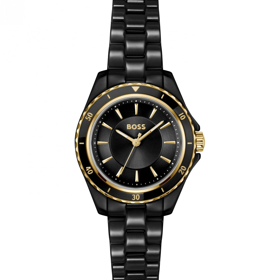 BOSS Ladies Sage Black IP Plated Ceramic Bracelet Watch