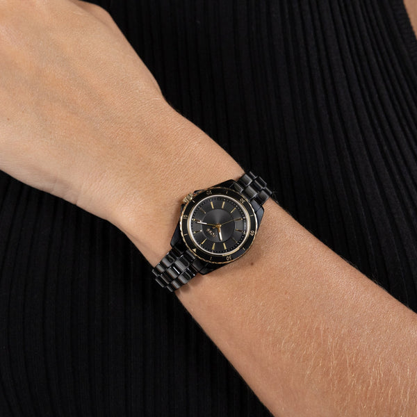 BOSS Ladies Sage Black IP Plated Ceramic Bracelet Watch