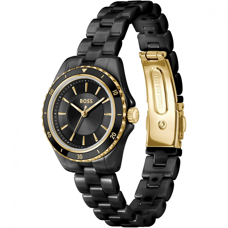 BOSS Ladies Sage Black IP Plated Ceramic Bracelet Watch
