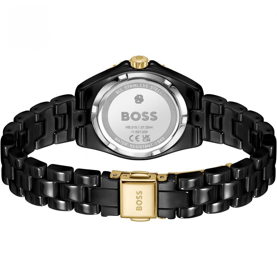 BOSS Ladies Sage Black IP Plated Ceramic Bracelet Watch