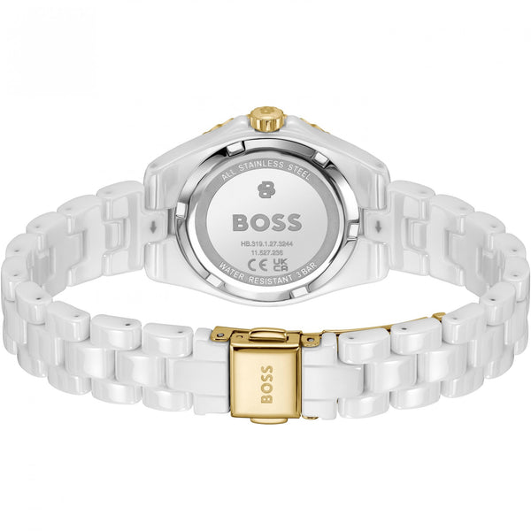 BOSS Ladies Sage White IP Plated Ceramic Bracelet Watch