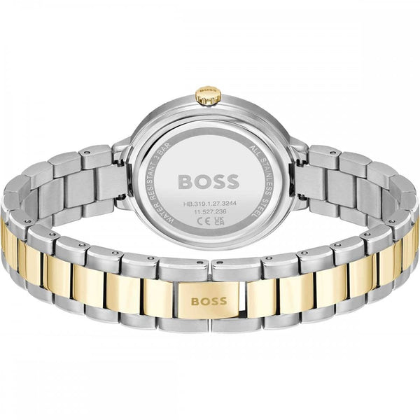 BOSS Ladies SENA White Monogram Dial Gold Plated IP 34mm Watch
