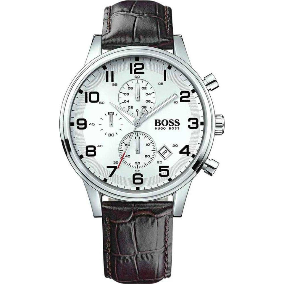 BOSS Men's AEROLINER Brown Leather 44mm Watch