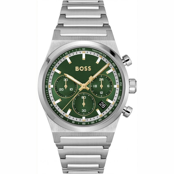 BOSS Men's CANDOR 41mm Green Dial Chronograph Watch