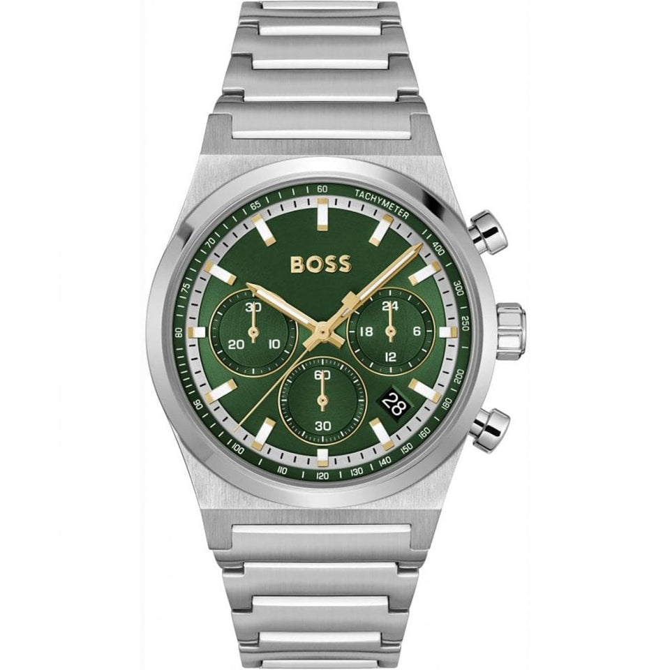 BOSS Men's CANDOR 41mm Green Dial Chronograph Watch