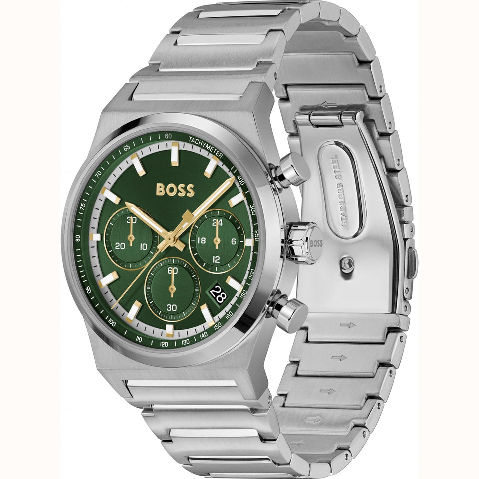 BOSS Men's CANDOR 41mm Green Dial Chronograph Watch