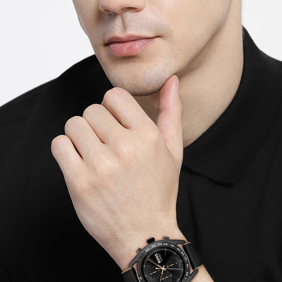 BOSS Men's CENTRE COURT Black Strap Chronograph Watch