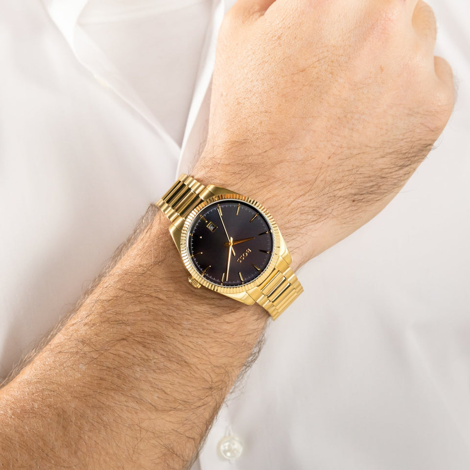 BOSS Men's Cheswick Black Dial Gold Tone Bracelet Watch