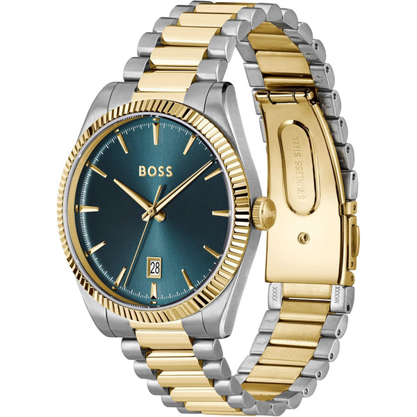 BOSS Men's Cheswick Blue Dial Two Tone Bracelet Watch