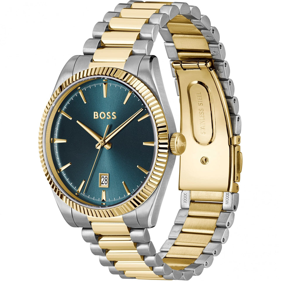 BOSS Men's Cheswick Blue Dial Two Tone Bracelet Watch