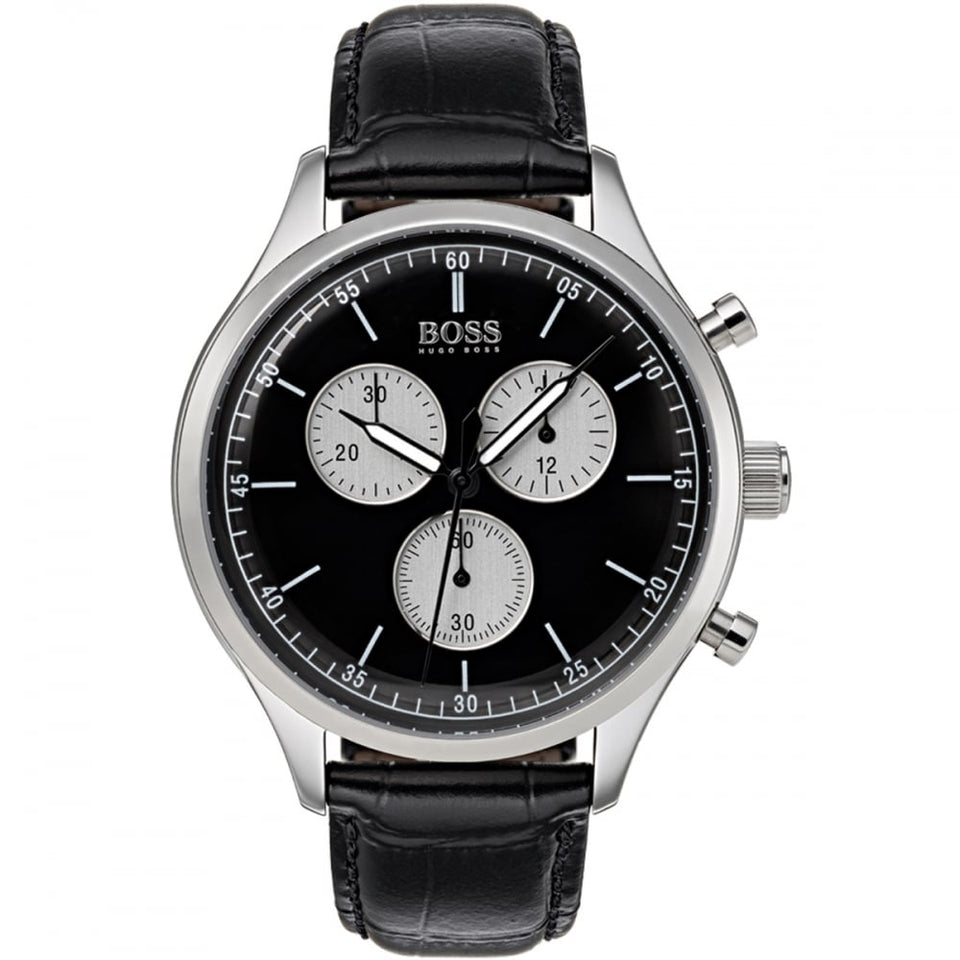 BOSS Men's COMPANION Black Leather 43mm Watch