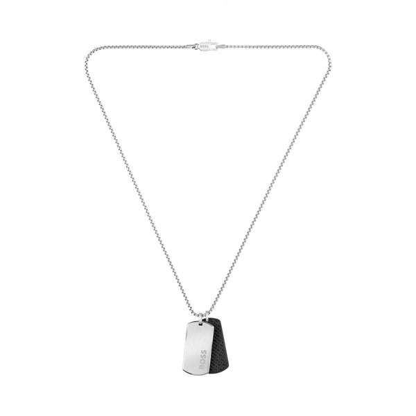 BOSS Men's Devon Black Double Dog Tag Pendant Necklace