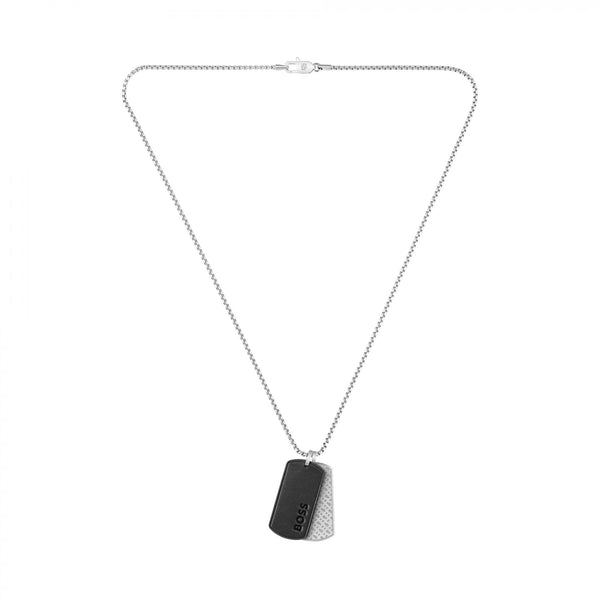 BOSS Men's Devon Black Double Dog Tag Pendant Necklace