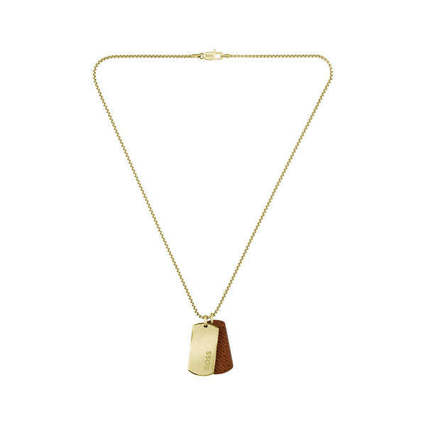 BOSS Men's Devon Red & Gold Plated Dog Tag Necklace