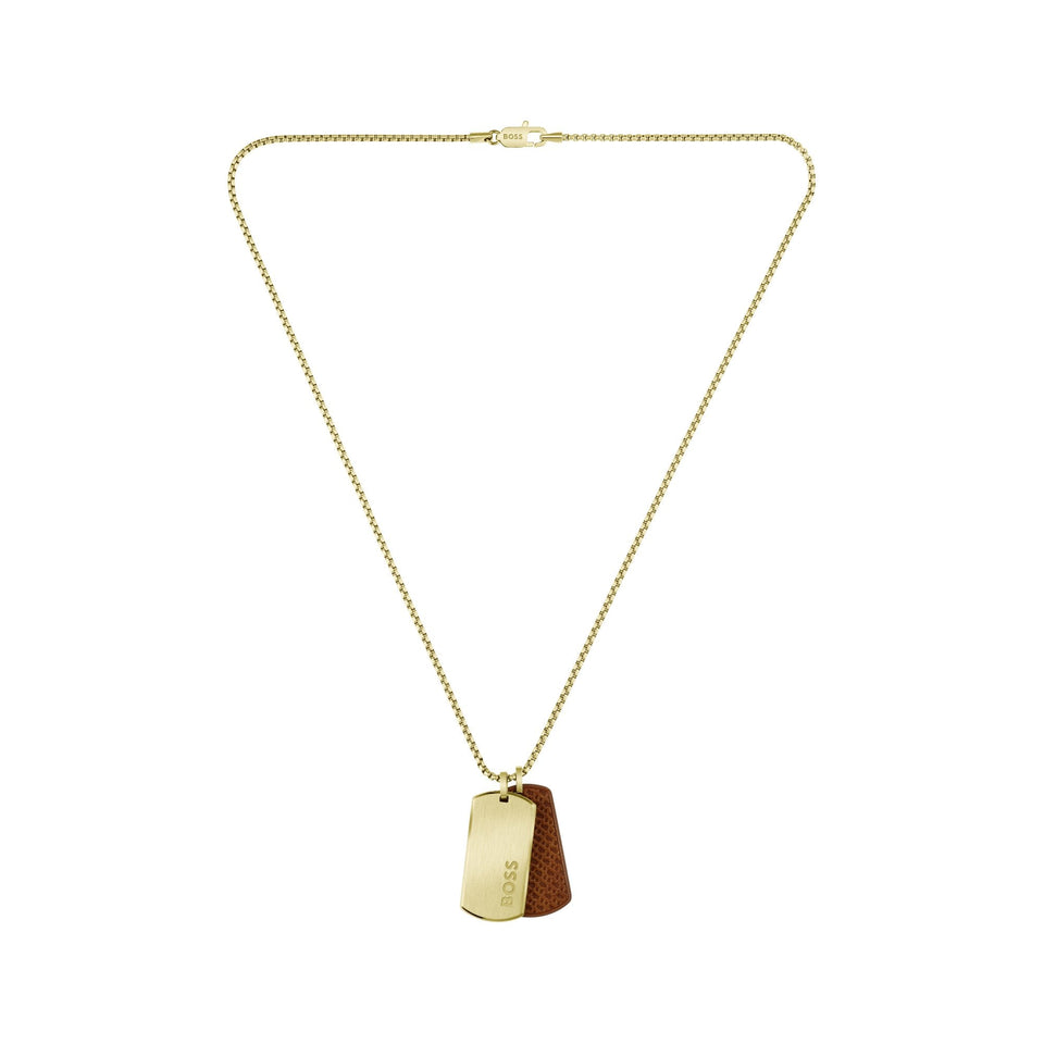 BOSS Men's Devon Red & Gold Plated Dog Tag Necklace