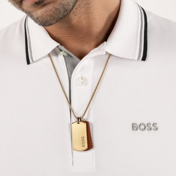 BOSS Men's Devon Red & Gold Plated Dog Tag Necklace